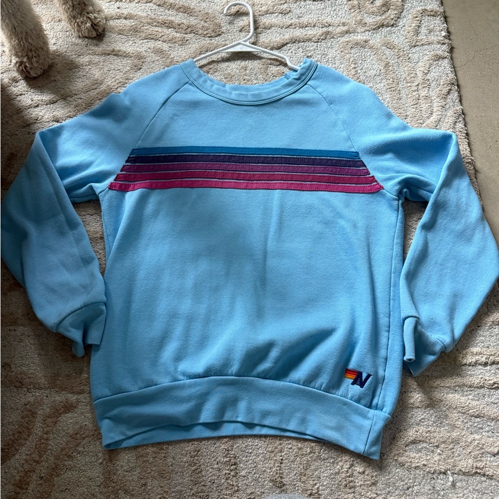 Aviator nation, light blue crewneck five stripe